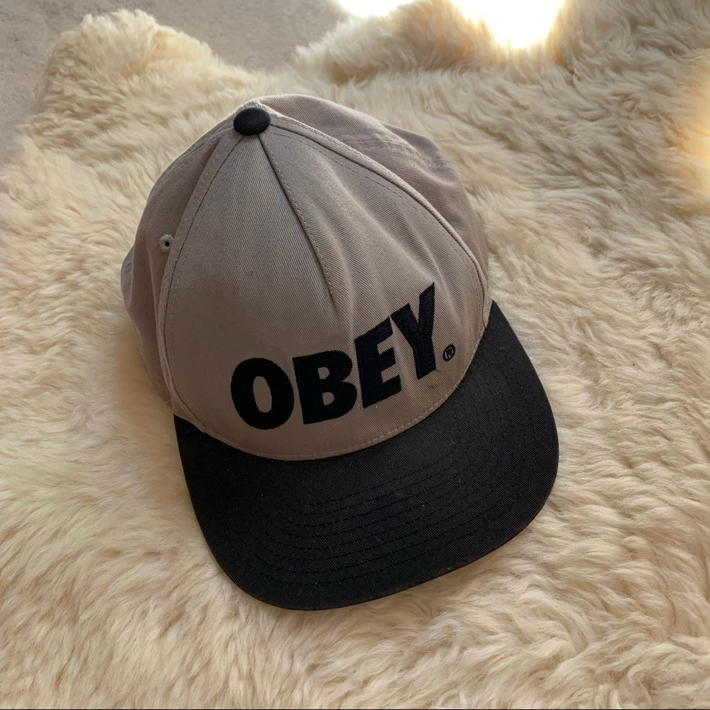 OBEY Embroidered Beige Black Logo Hat Cap